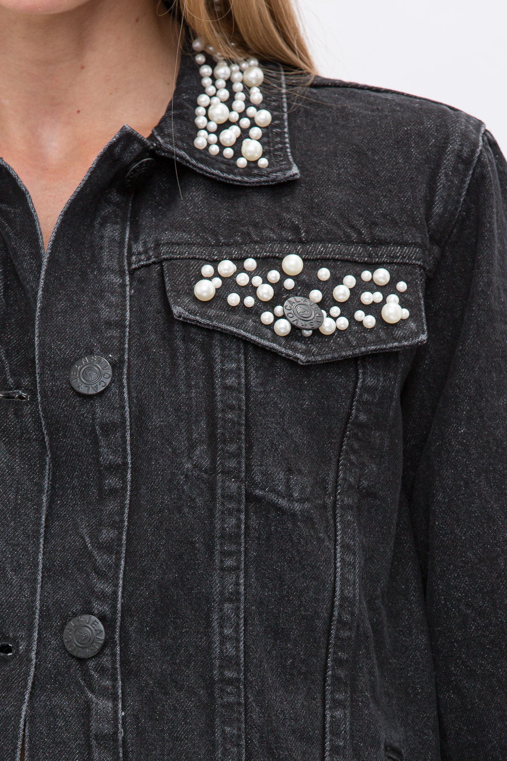 Pearl Embellished Jacket in Black