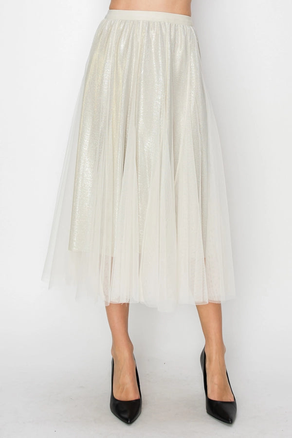 Grace Shimmer Ivory Tulle Midi Skirt