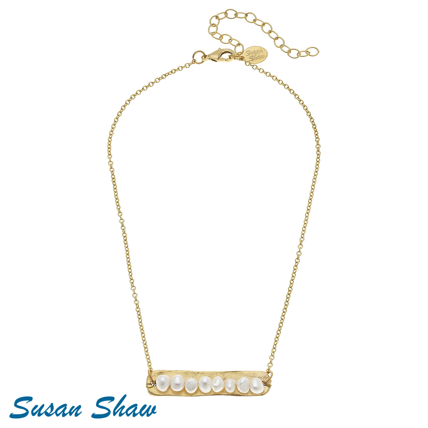 Genuine Freshwater Pearls on Gold Bar Necklace - Susan Shaw