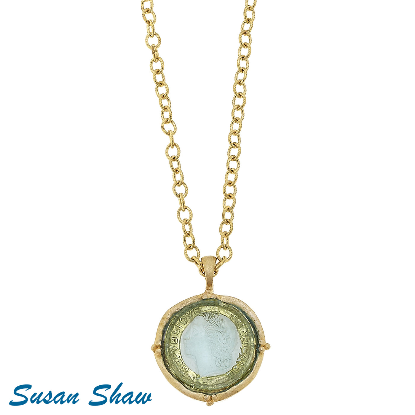 Long Venetian Clear Glass Coin Intaglio Necklace - Susan Shaw