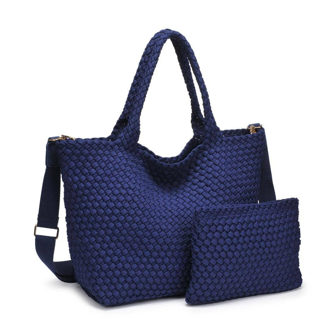 Sky's The Limit - Medium Laced Up Eco-Edition Tote: Navy - Sol and Selene
