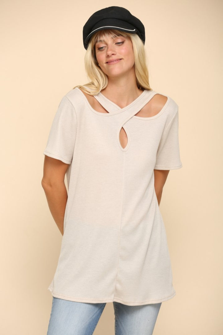 Celeste Crisscross Cutout Short Sleeve T-Shirt