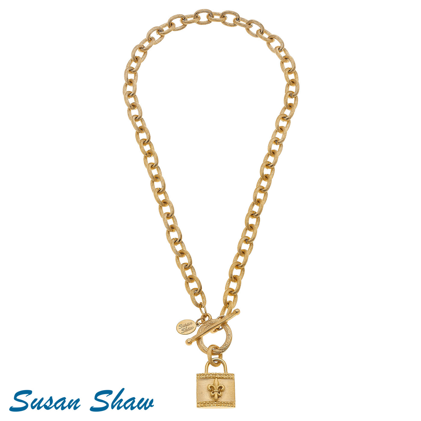 Gold Fleur De Lis Lock Chain Toggle Necklace - Susan Shaw