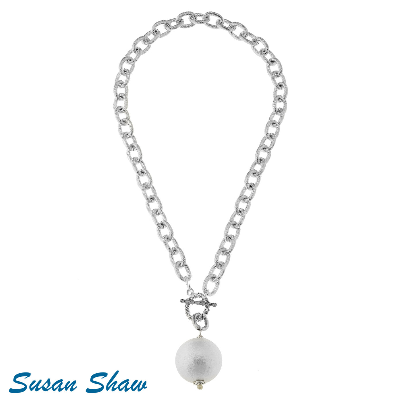 Cotton Pearl on Silver Chain Necklace with Front Toggle - Susan Shaw