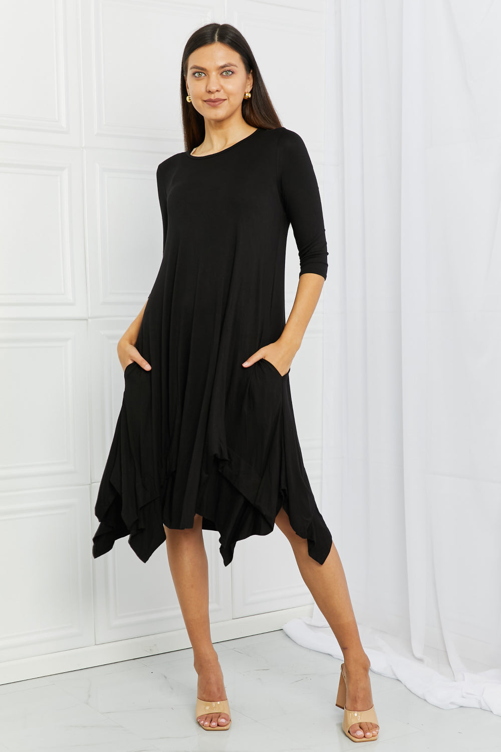 Celeste Pick-up Hem Asymmetric Midi Dress