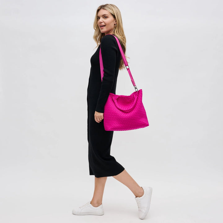 Sky's The Limit - Medium Woven Neoprene Tote in  Fuchsia - Sol and Selene