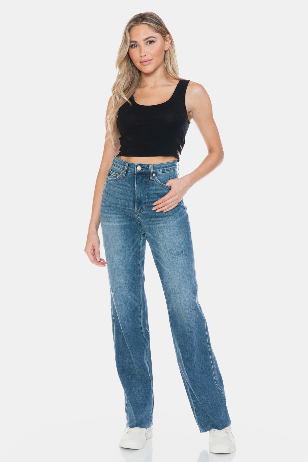 Jemma Tummy Control Cut Raw Hem Straight Jeans - Judy Blue