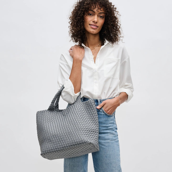 Sky's The Limit - Medium Woven Neoprene Tote in Grey - Sol and Selene