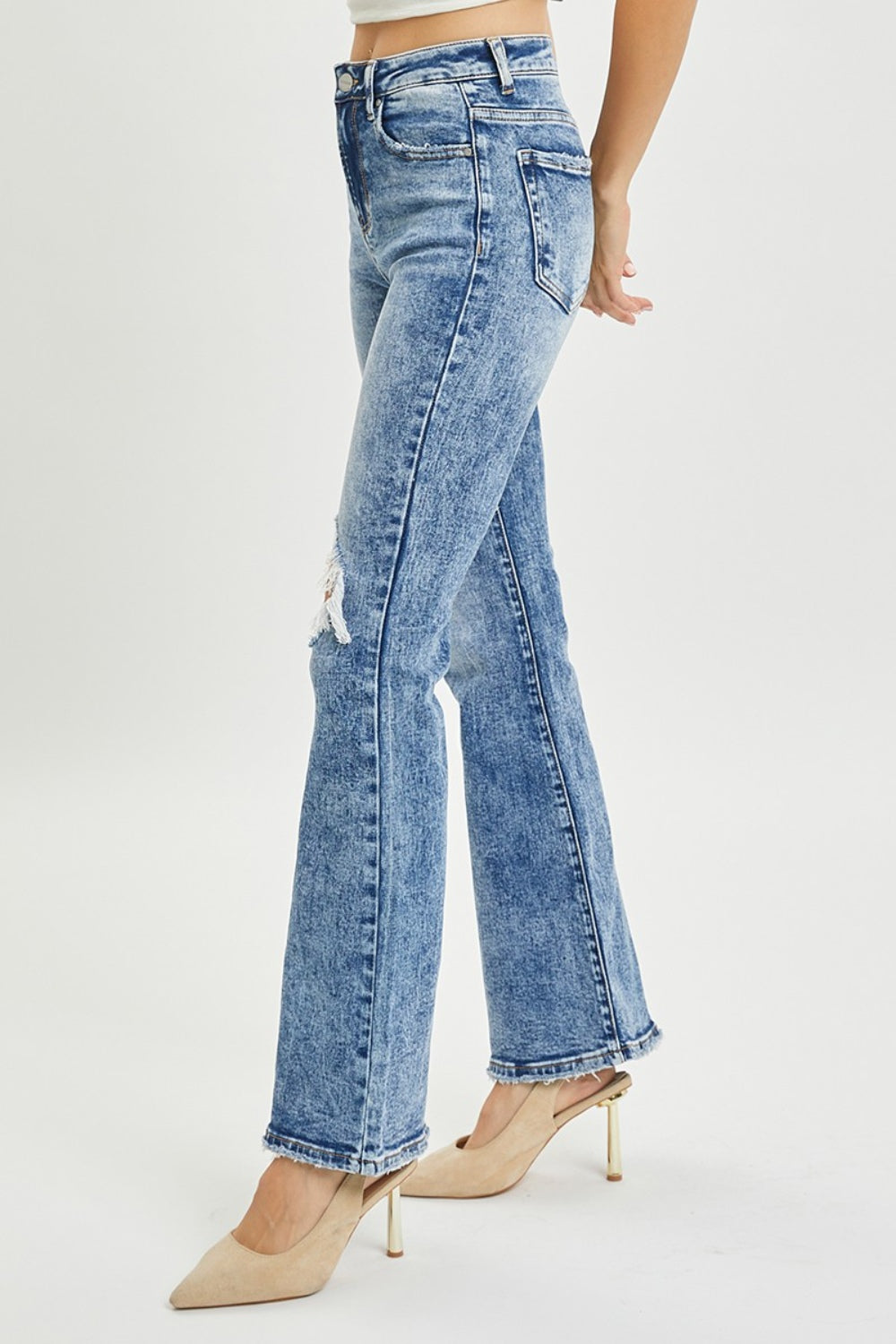 High Rise Distressed Flare Jeans RISEN