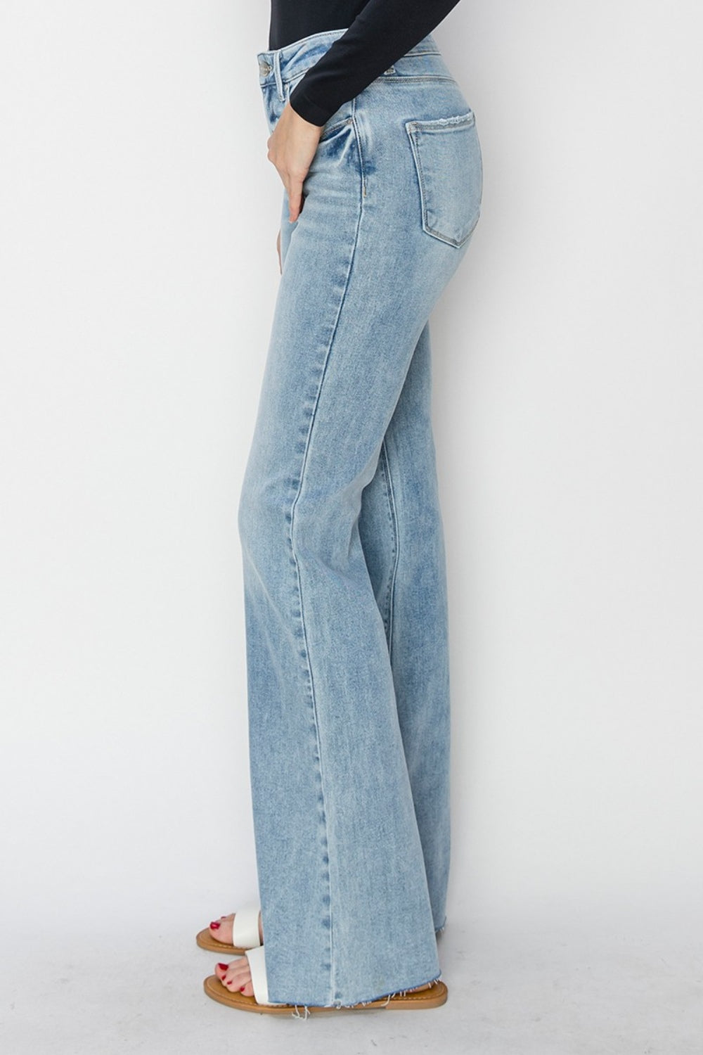 High Rise Raw Cut Hem Bootcut Jeans RISEN