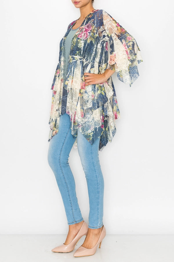 Denim Rose Lace Cardigan