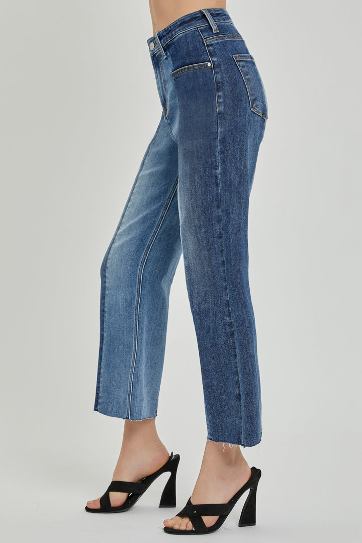 Marla Mid-Rise Waist Two-Tones Jeans with Pockets - RISEN