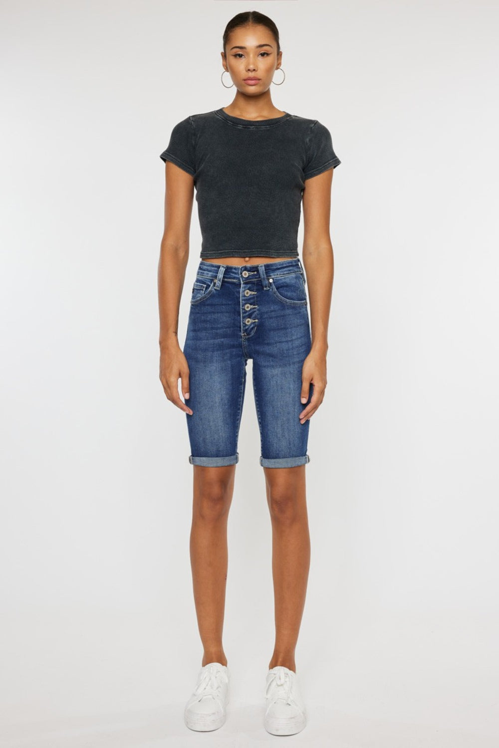 Alaiya Cat's Whiskers Button Fly Denim Shorts Kancan