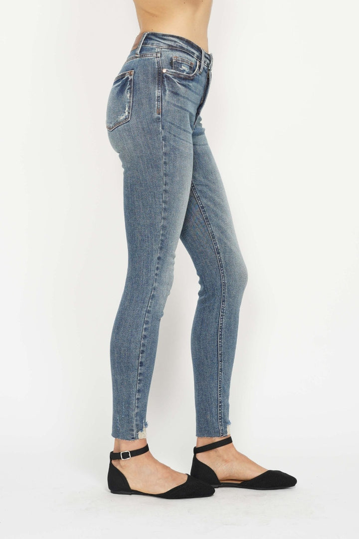 Judy Blue Tummy Control Vintage Wash Hem Destroy Skinny Jeans