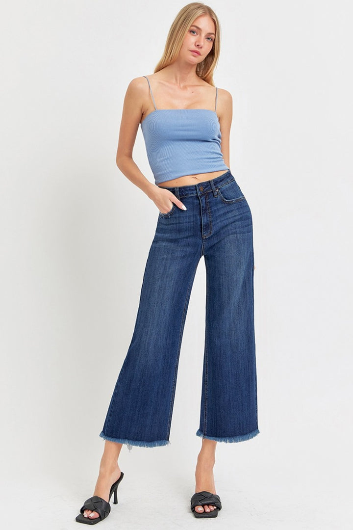 RISEN Raw Hem Cropped Wide Leg Jeans