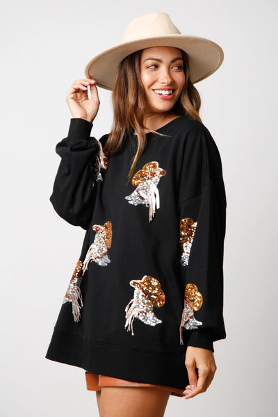 Boots & Hats Sequin Pull Over