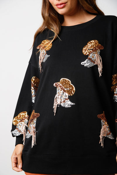 Boots & Hats Sequin Pull Over