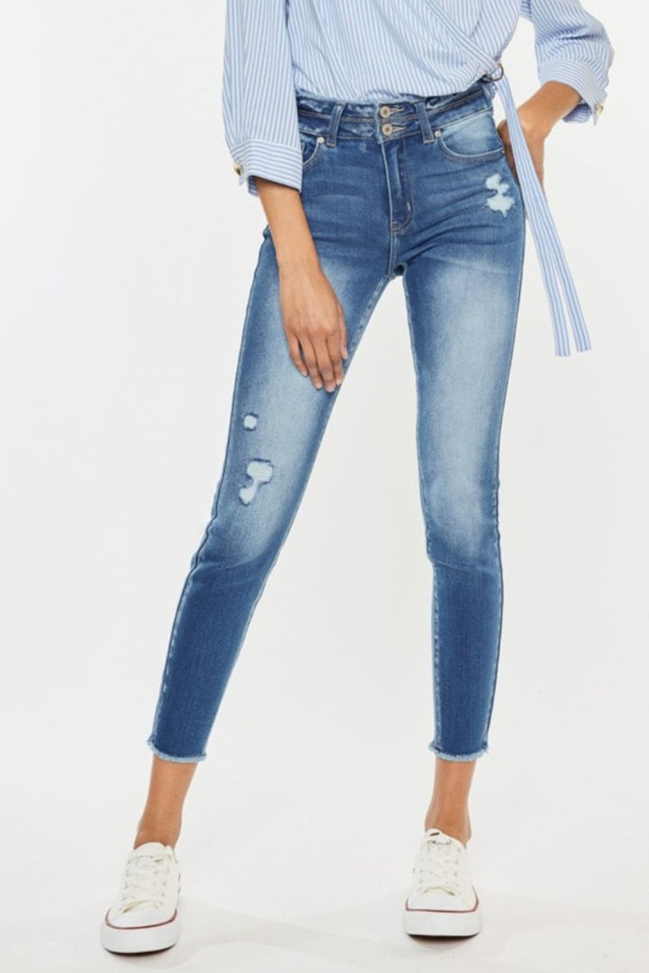 Calliope Distressed Raw Hem High Waist Jeans Kancan