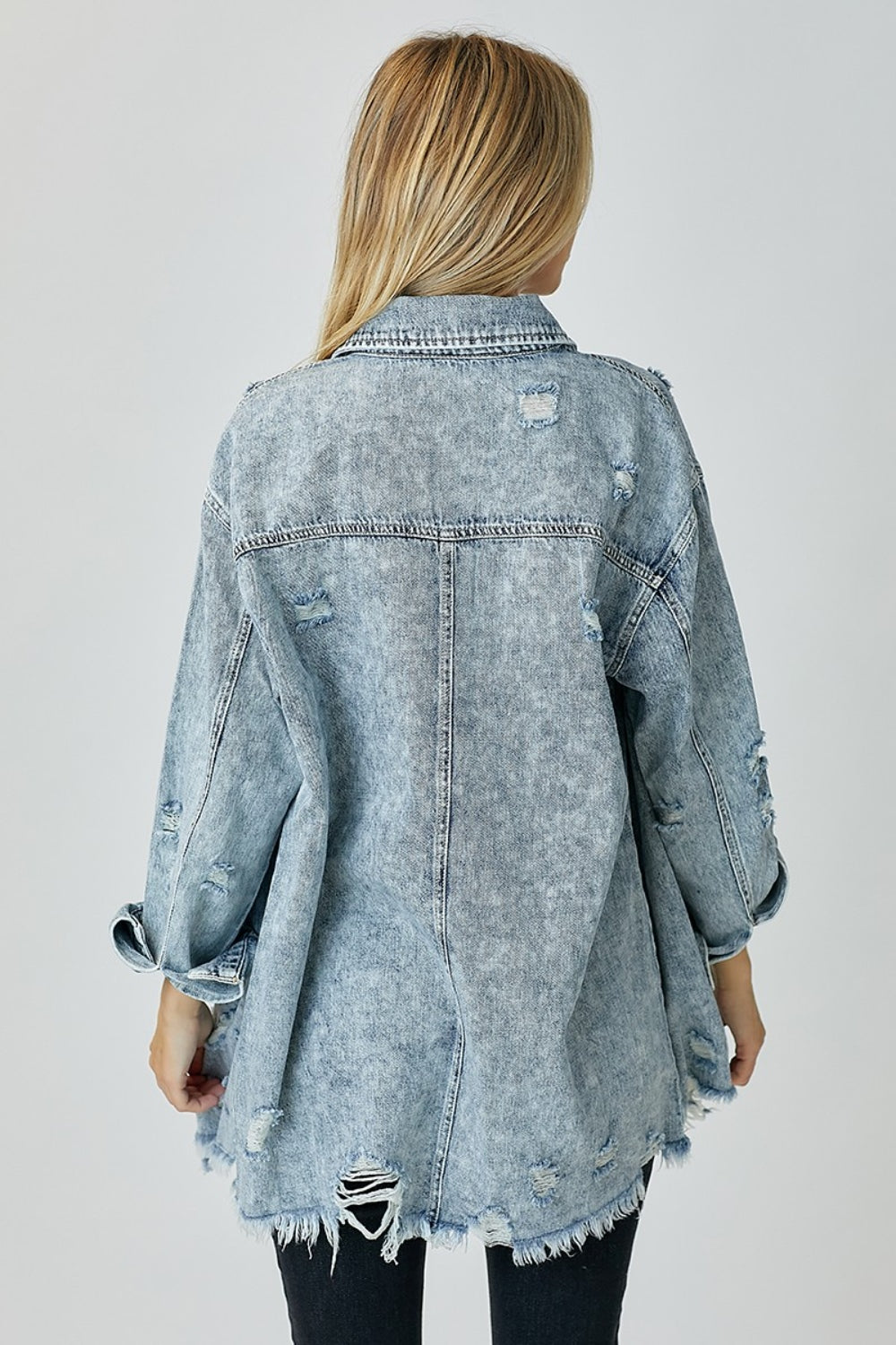 Diana Distressed Raw Hem Denim Shirt - RISEN