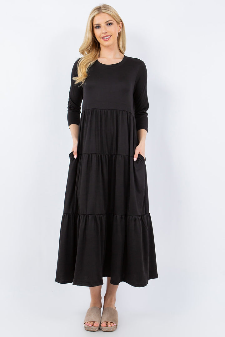 Celeste Tiered Midi Dress with Pockets