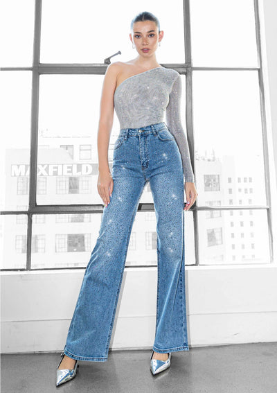 Celine All Over Rhinestone Flare Jeans