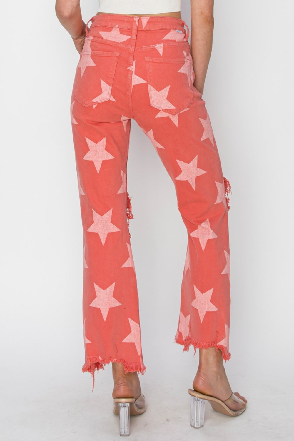 I'm A Star Distressed Raw Hem Star Pattern Jeans - RISEN