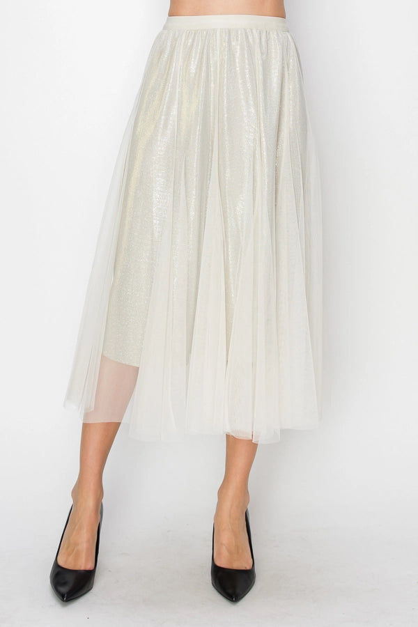 Grace Shimmer Ivory Tulle Midi Skirt