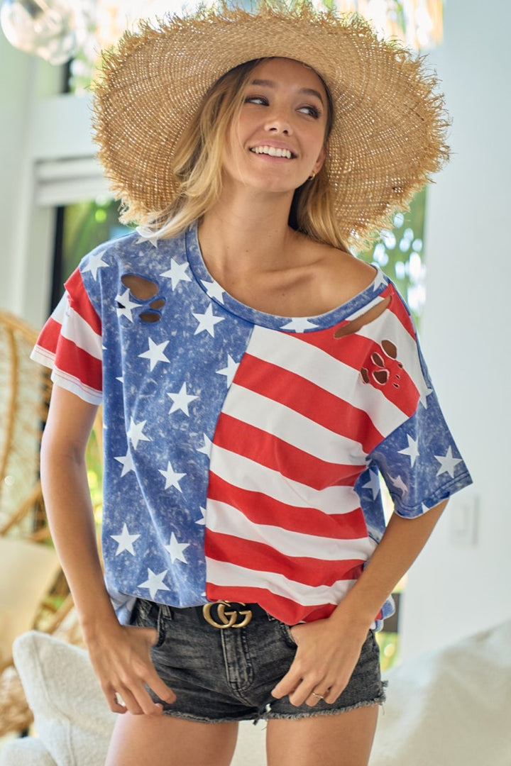 American Flag Theme Short Sleeve T-Shirt BiBi