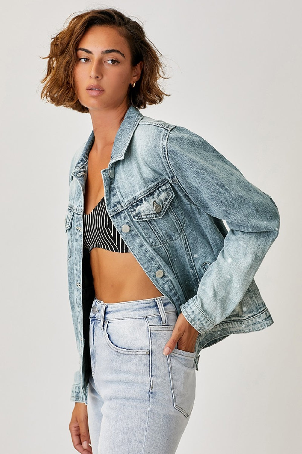 Rachel Button Up Ombre Washed Jacket - RISEN