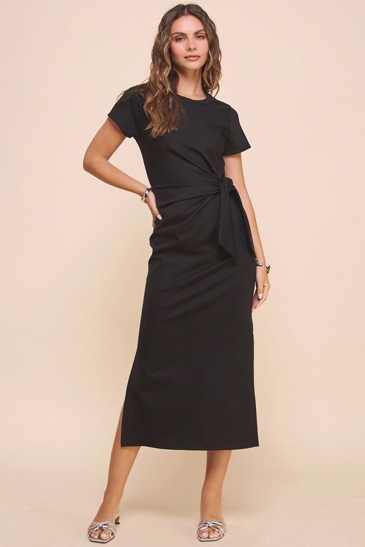 The Effortless Tie Midi Dress in Black