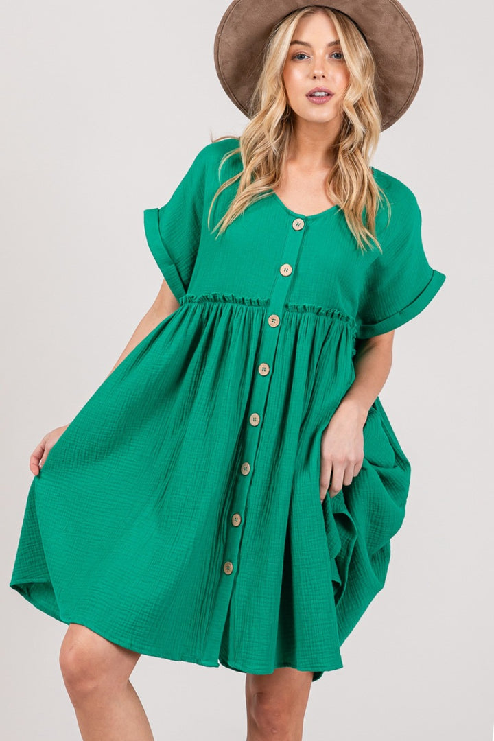 Button Up Short Sleeve Dress - SAGE + FIG