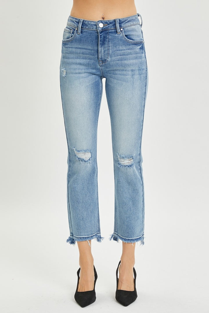 High Rise Distressed Cropped Straight Jeans RISEN