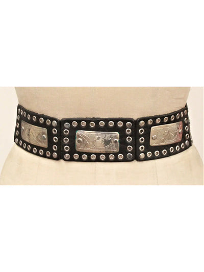Rectangular Concho Black Leather Belt