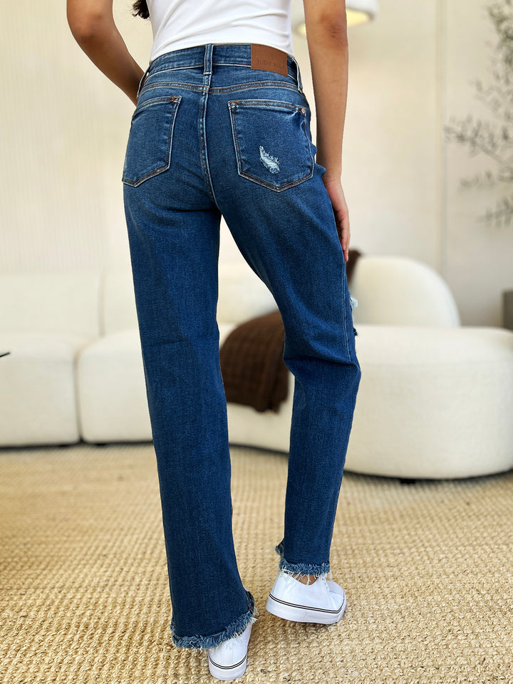 Judy Blue Mid Rise Distressed Raw Hem Jeans