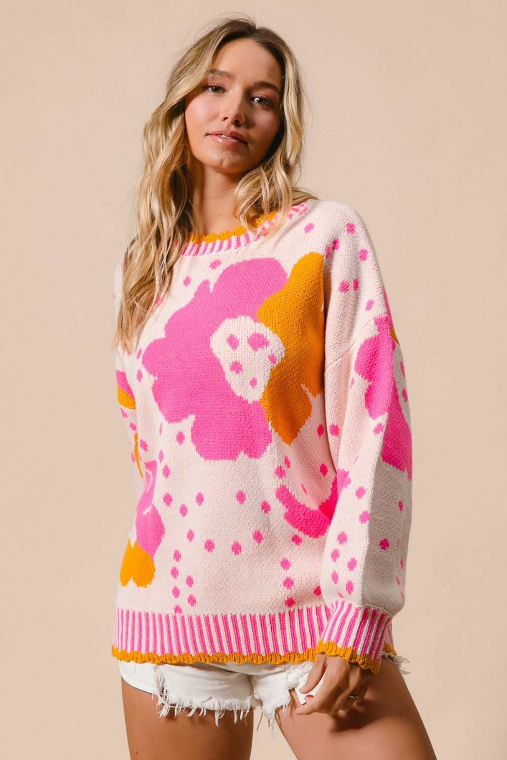 BiBi - Flower Pattern Contrast Sweater