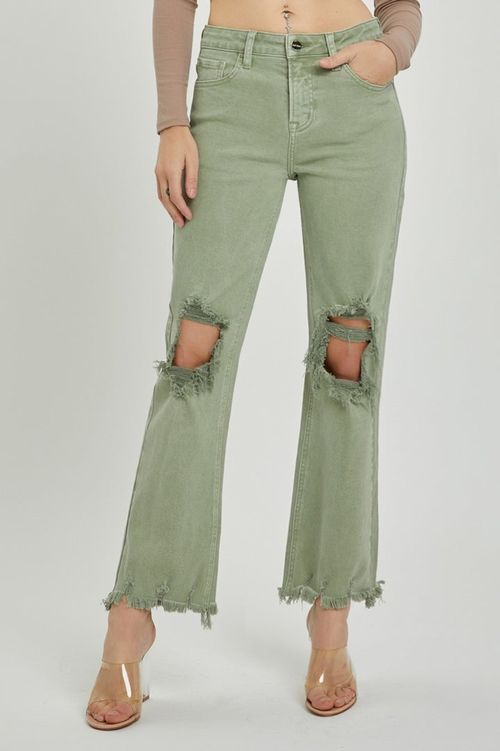 Dylan Distressed Ankle Bootcut Jeans RISEN