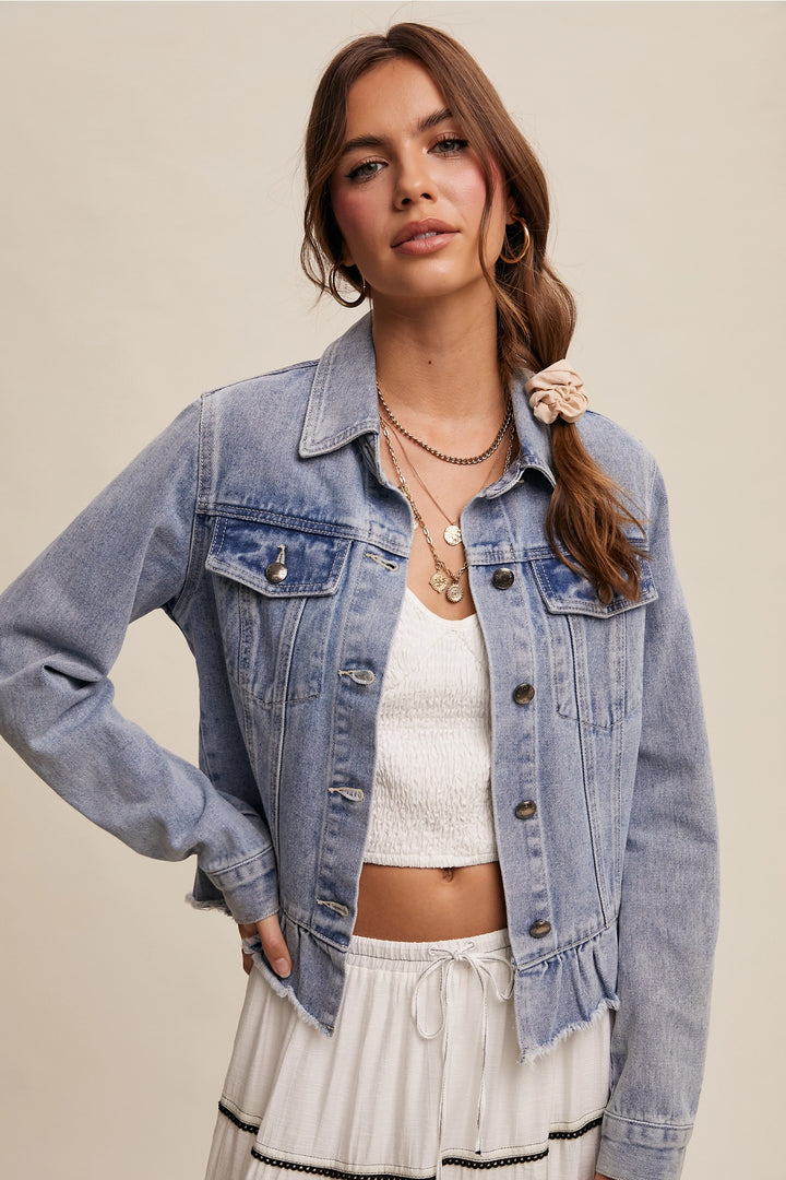 Ruffled Hem Denim Jacket