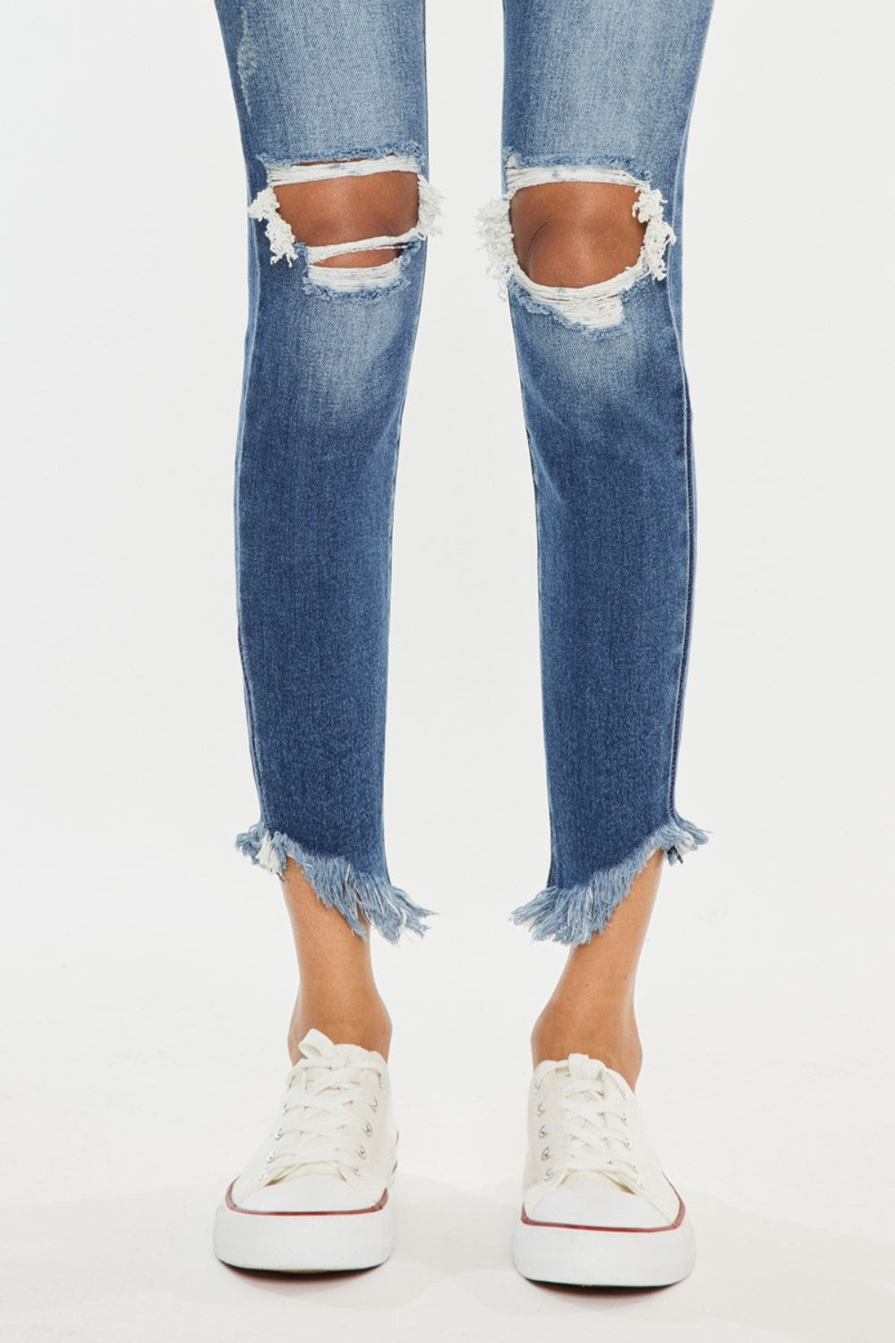 Aubrey High Waist Distressed Raw Hem Ankle Skinny Jeans Kancan