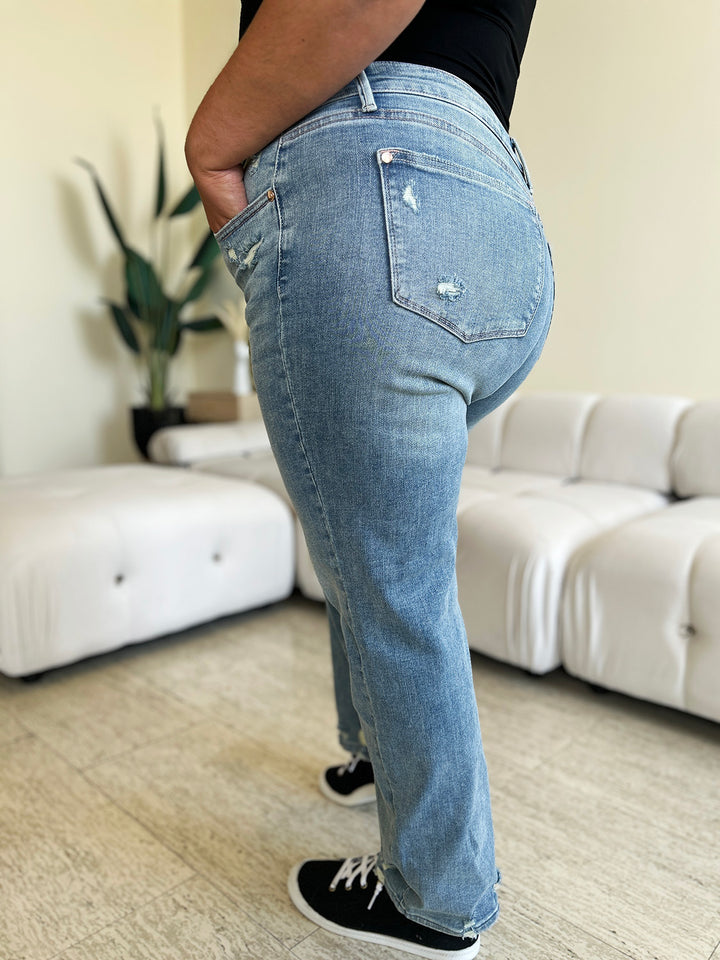 High Waist Distressed Straight Jeans Judy Blue