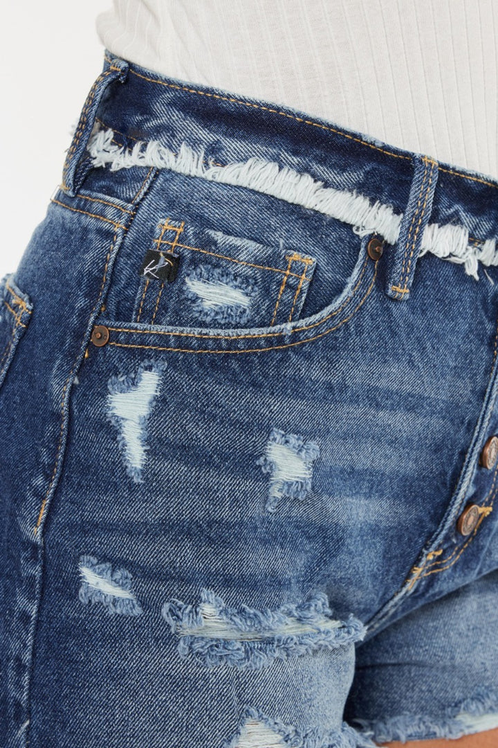 Brielle Distressed Button Fly Denim Shorts Kancan