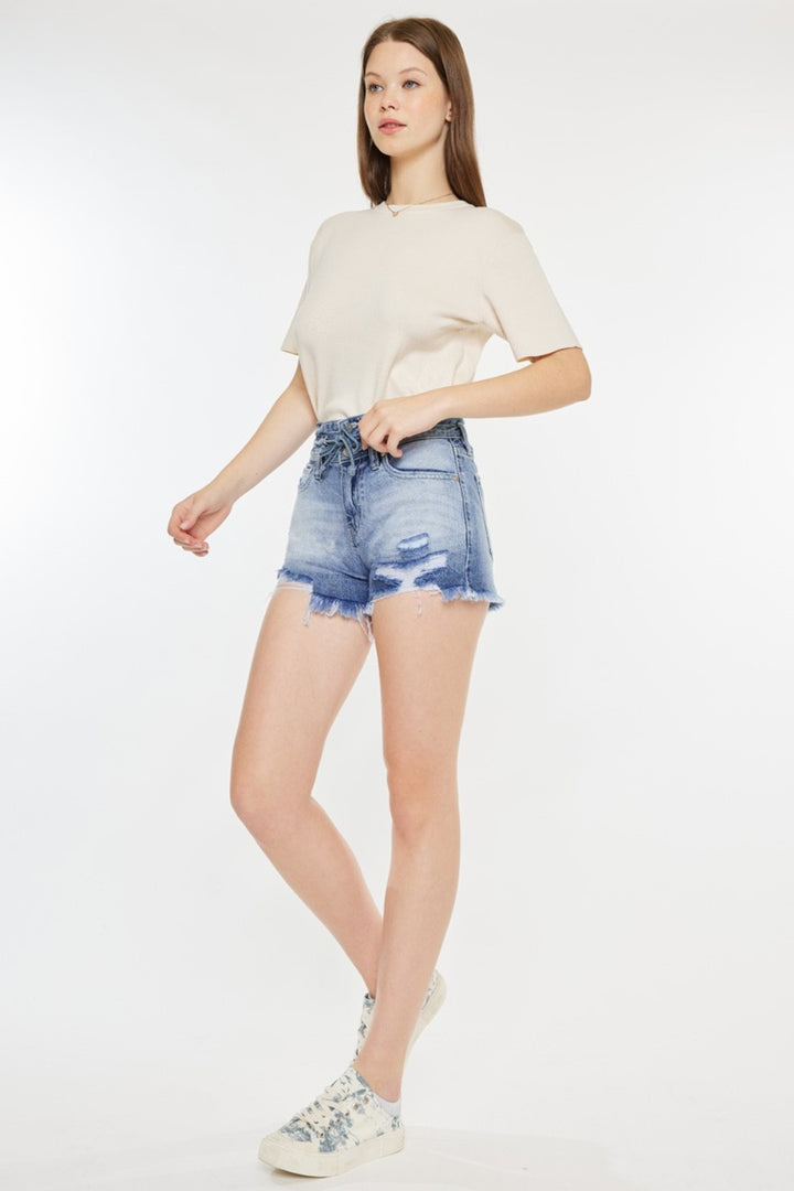 Emery High Rise Frayed Hem Denim Shorts Kancan