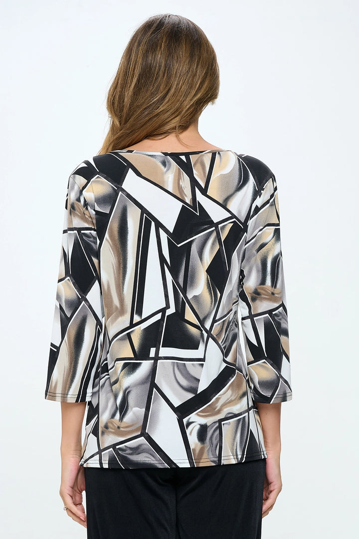 Geo Asymmetrical 3/4 Sleeve Blouse