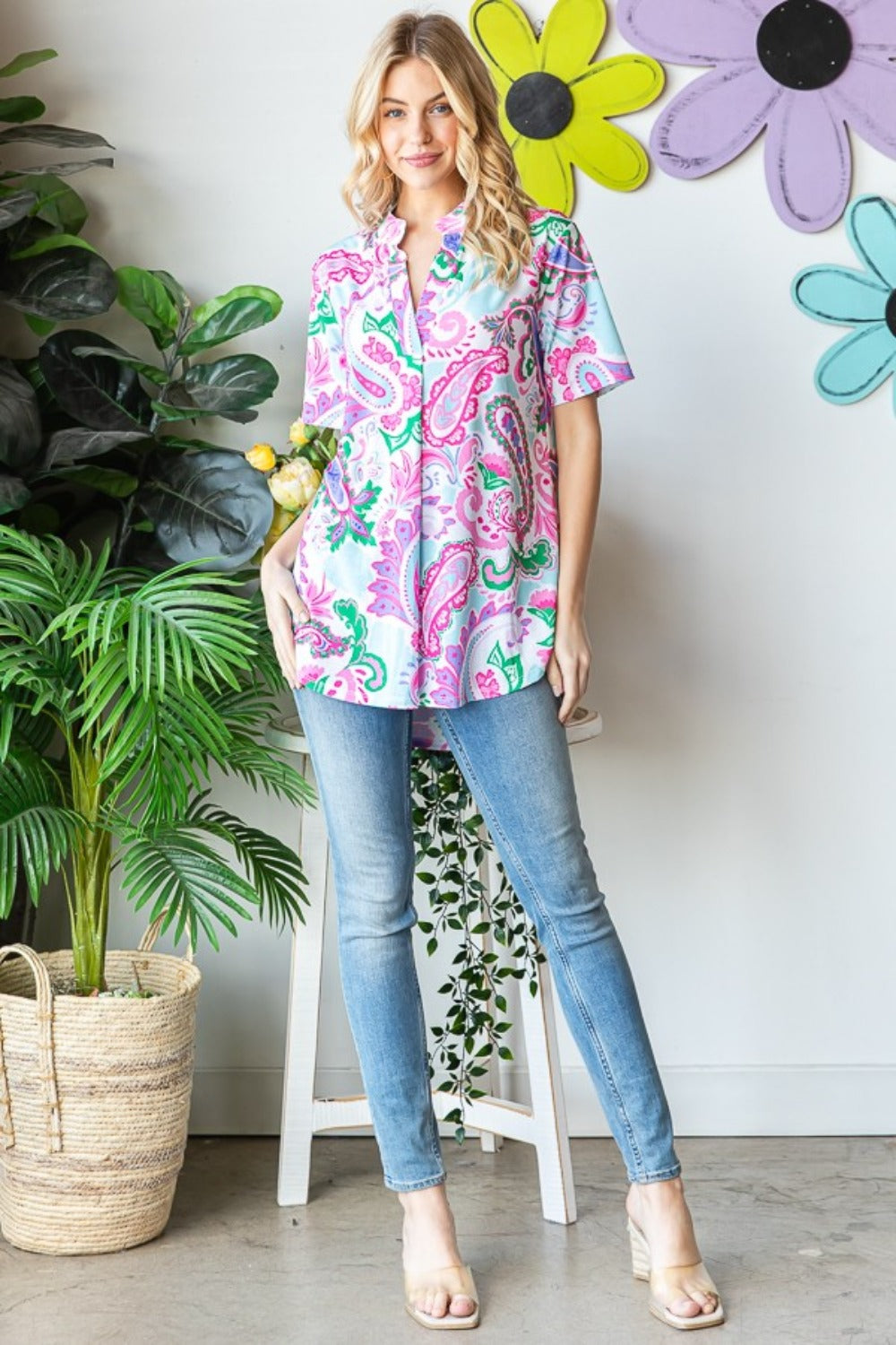 Heimish Paisley Print Short Sleeve Top