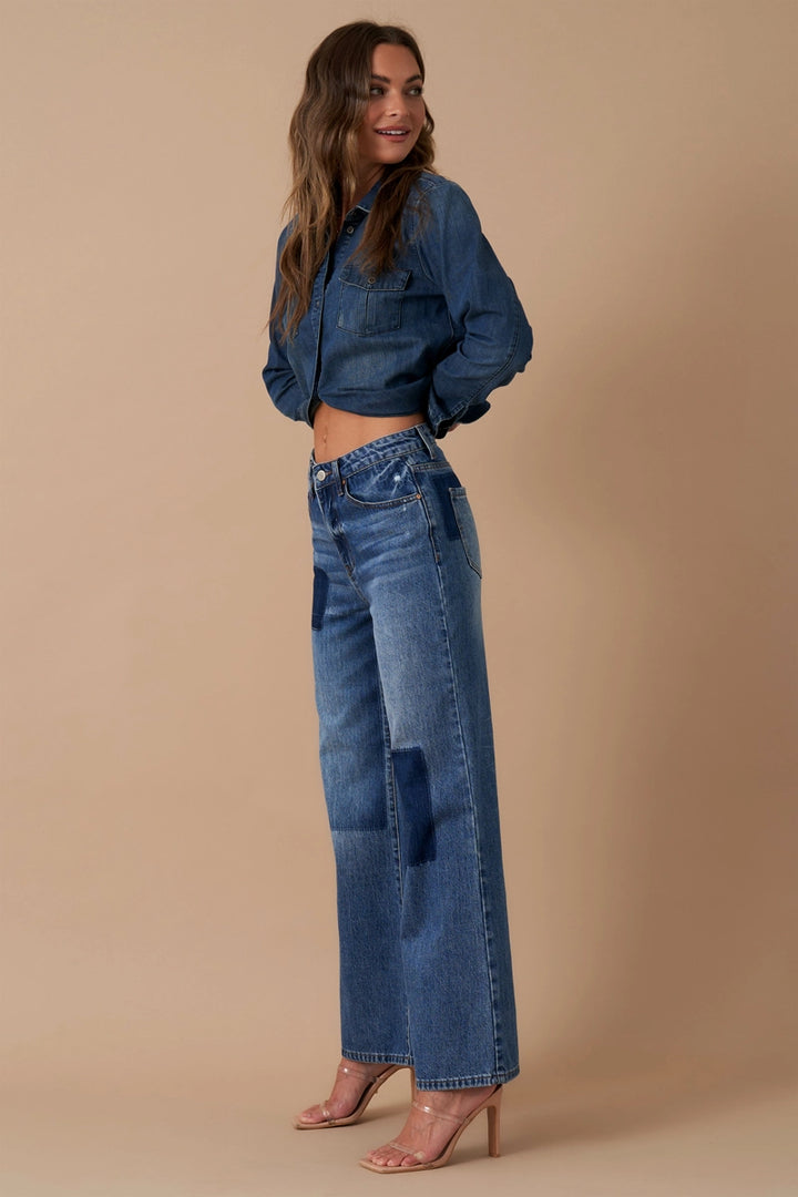 Relaxed Wide Leg Patchwork Jeans - Insane Gene USA