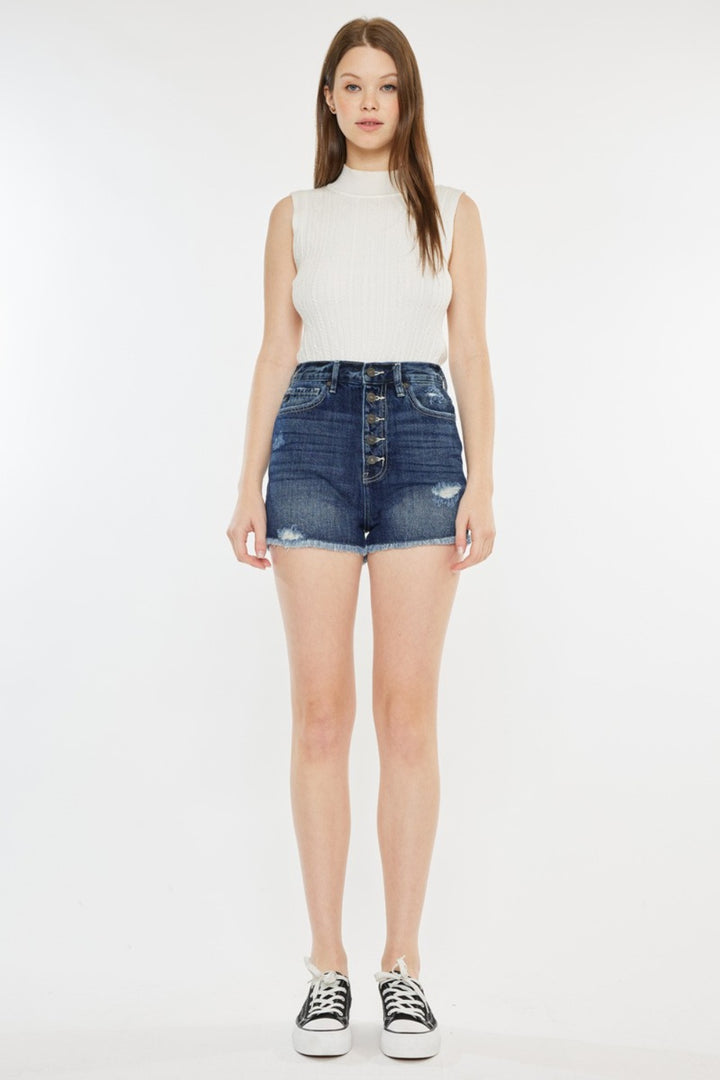 Melody Raw Hem Button Fly Denim Shorts Kancan