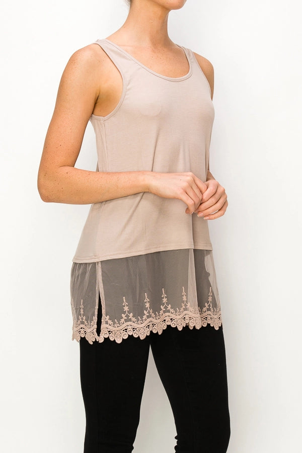 Bethany Lace Tank in Taupe