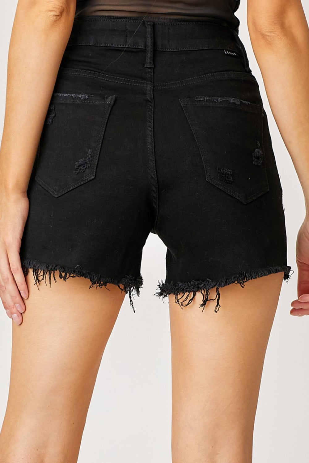 Night Out Frayed Hem Denim Shorts with Fringe Detail Pockets RISEN