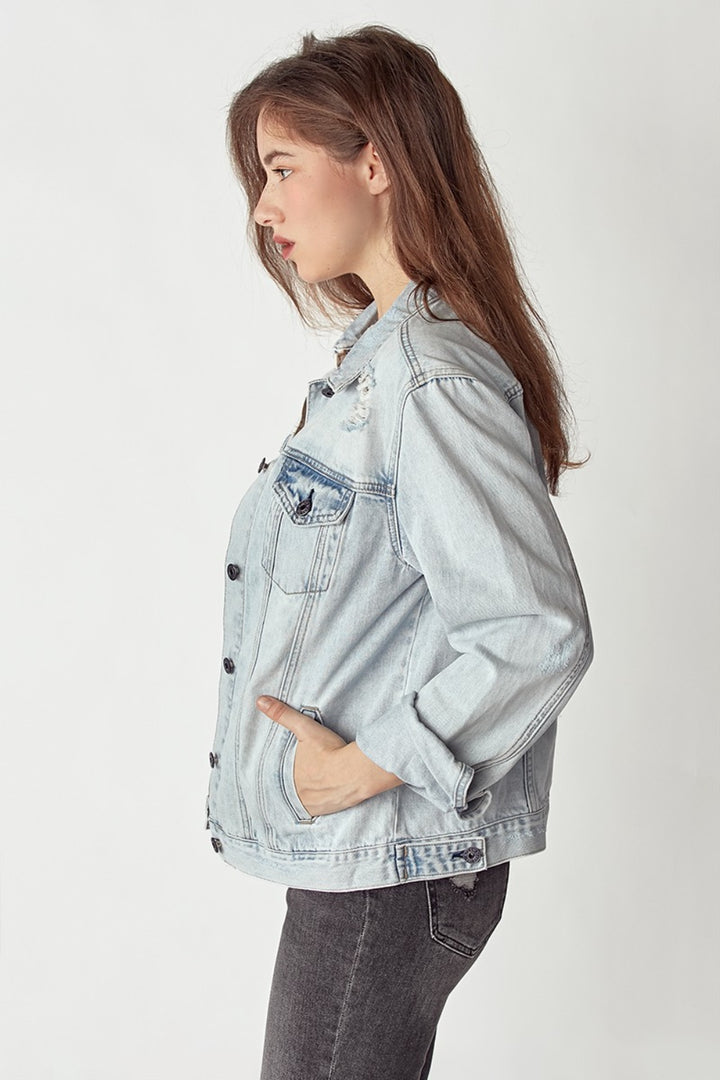 Zoey Distressed Button Up Jacket - RISEN