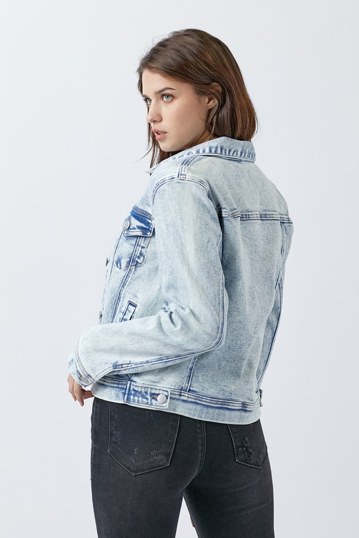 Martha Button Up Washed Denim Jacket - RISEN