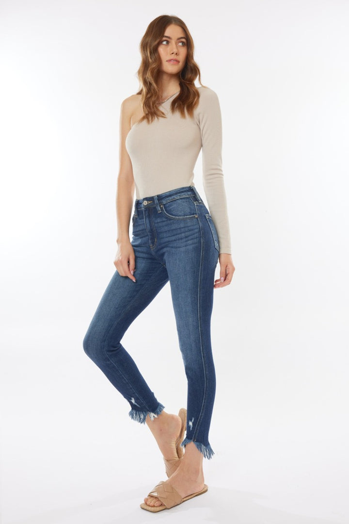 Grace Raw Hem High Waist Cropped Jeans Kancan